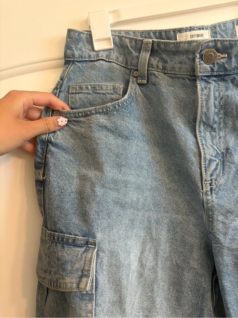 Cotton On Light Blue Baggy Denim Cargo Denim Shorts